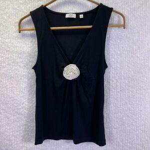 Wilfred Aritzia Black White Rosette Sleeveless Birch Deep V-Neck Bloom Top Small